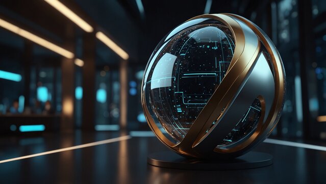 Generative AI illustration: sphere with clock inside of it with detailed texture