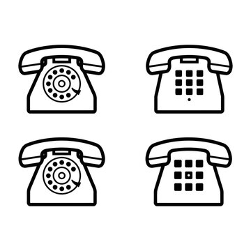 Vintage rotary and push button telephone communication icons set vector illustration