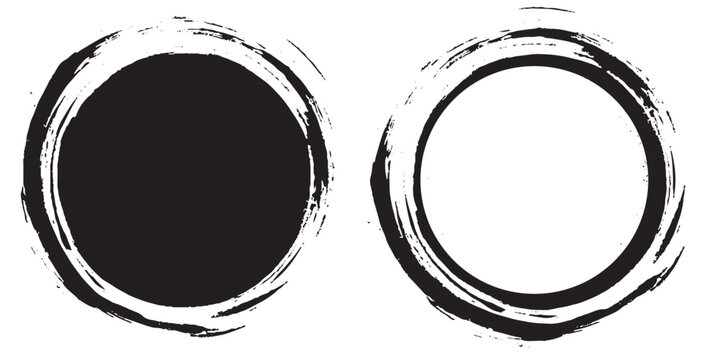 Rough Black Round Brush Texture. Grunge Paint Circle Element