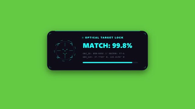 Futuristic optical target lock scanning UI hud panel animation seamless background overlay template a high-tech digital user interface element featuring an with cybernetic data indicators against