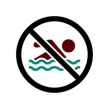 No swimming forbidden danger water sign vector icon with swimming forbidden prohibition