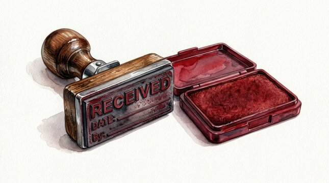 Received stamp with red ink on paperwork, office approval concept