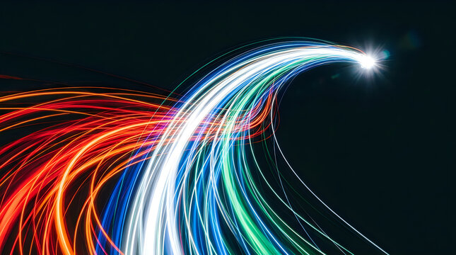 Colorful light trails from fast moving car at night