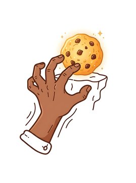 Creative hand holding a cookie snack illustration on a clean white background