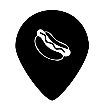 hotdog location pin with hotdog sandwich icon isolated on white, restaurant logo concept, eatery, coffeeshop, internet, fastfood