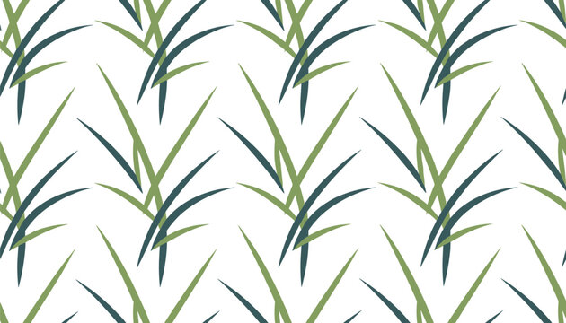 Seamless pattern of abstract green and dark blue grass blades on a white background vector illustration.