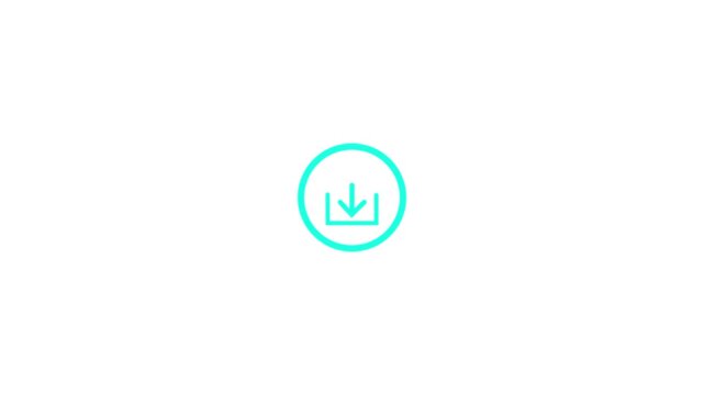 Minimalist cyan download icon inside a circle, arrow pointing down symbol on white background