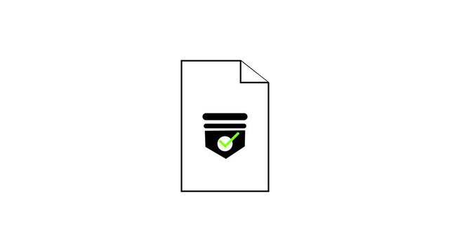 Minimalist document icon with a shield and green check mark on white background, verified file concept