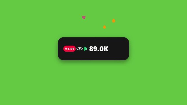Live stream viewers count widget animation for social media broadcast and video platform real-time viewer counter with interactive floating reactions for streaming broadcasts and media