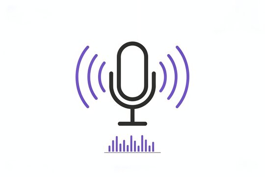 Microphone icon with sound waves and audio frequency visualizer for podcast and media design
