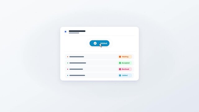Interactive action button state morphing from add to loading and accepted checkmark pill