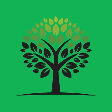 Green and black circular tree logo icon isolated on white background