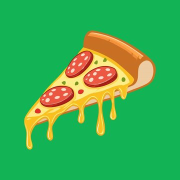 Pepperoni pizza slice with melted dripping cheese isolated on white background