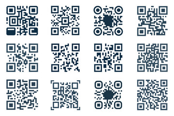 Fototapeta premium Set of unique QR code icons Digital scanning patterns for mobile marketing and web links
