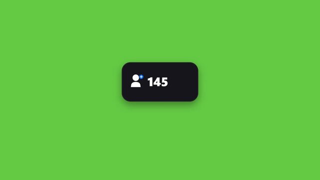 Social media follower counter animation notification widget UI template for digital marketing and video production animated media user featuring clean user interface design on green screen background