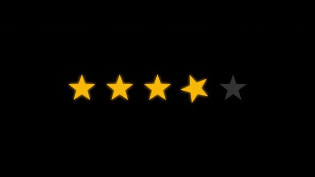 five star rating concept animation on black background ,star review concept 4K
