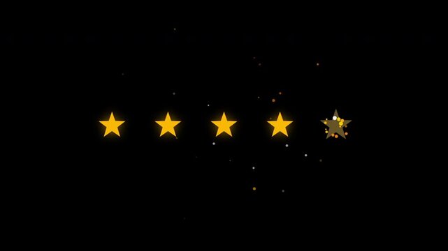 Simple five star rating animation. 5 star rating 4k animation video on black backgroud