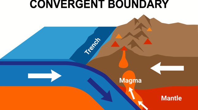 Tectonic Plates Colliding Along a Convergent Boundary Diagram