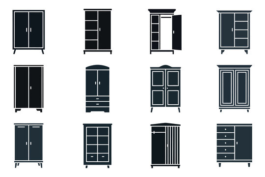 Set of wardrobe icons Collection of flat furniture symbols for interior design projects