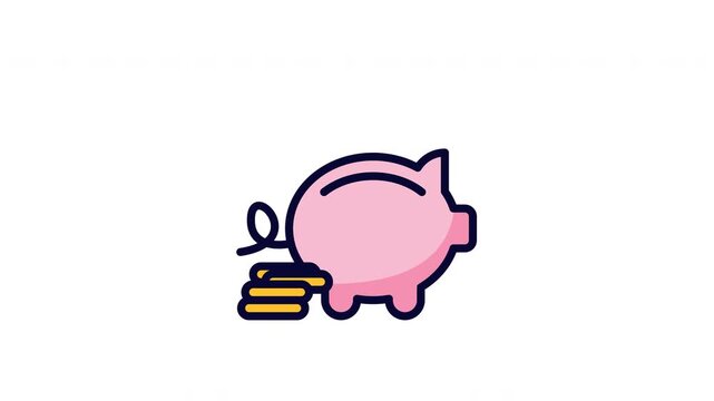 A cute pink piggy bank with a stack of gold coins, representing financial savings, wealth management, and budgeting concepts in a flat vector design illustration