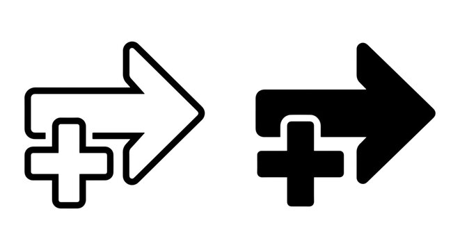 Add Arrow Icon Set, Plus Sign Navigation Symbols, Simple Vector Graphics for Forward Movement and Expansion