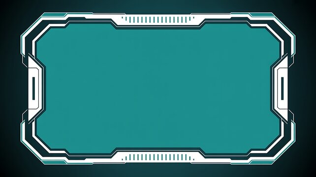 Futuristic teal rectangular frame with white geometric edges and glowing digital border design for modern technology interface