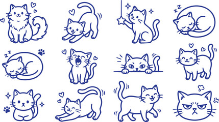 Obraz premium Cute cat character set expressing different emotions and poses