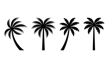 Fototapeta premium Black silhouette palm trees illustrating tropical island vegetation and summer nature scenery.