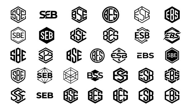 Corporate SEB BES ESB Letter Monogram Logo Bundle Featuring Modern Geometric Typography, Hexagonal Corporate Branding Badges, Circular Shield Emblems, and Creative Tech Business Vector Symbols