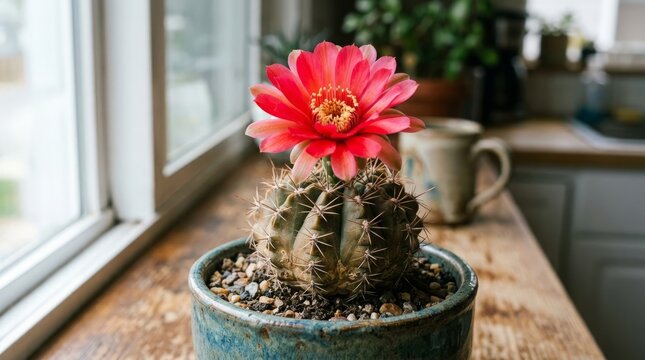 Blooming Cactus Plants in Decorative Pots