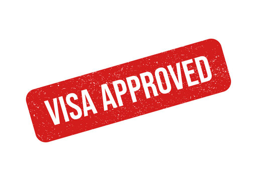 Red visa approved stamp with white text isolated on transparent background