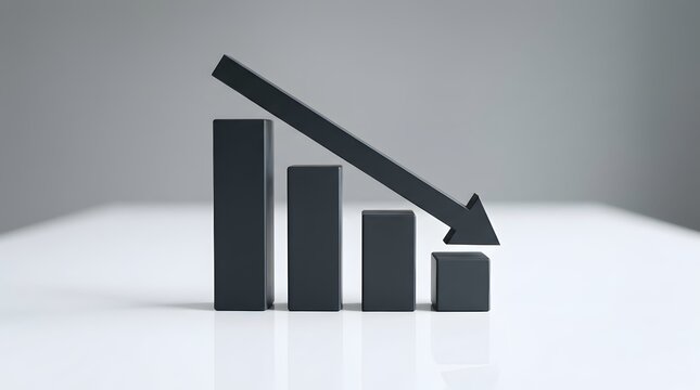 Declining business performance illustrated by a black graph with a downward pointing arrow