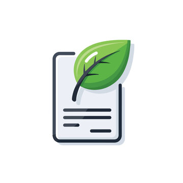 Green leaf document icon representing environmental report, sustainable business policy, and eco certification