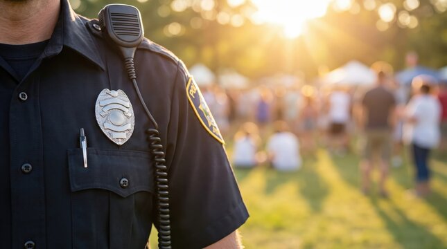 Police officer in uniform at outdoor public event security