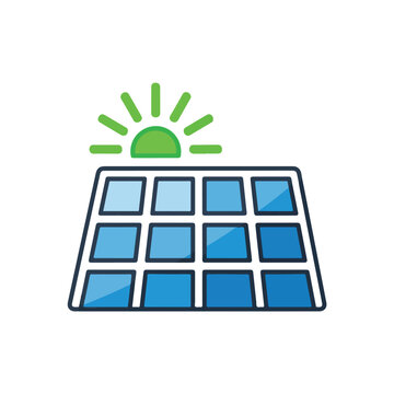 Solar panel vector illustration with green sun symbol for renewable energy and sustainability