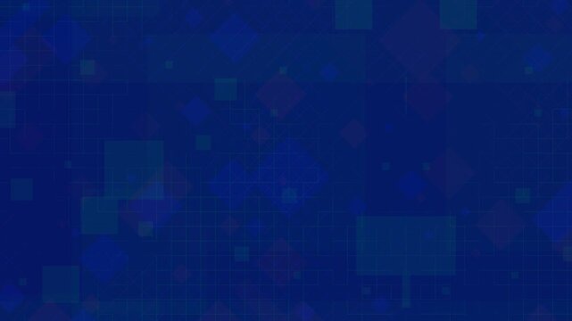 Slow motion deep blue geometric backdrop with subtle grid lines and overlapping square shapes, loopable animation for corporate and technological visuals