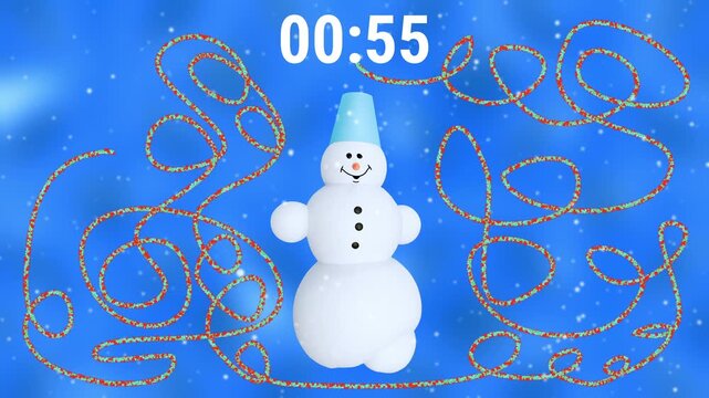 Timer with Funny Winter Snowman 60 to 0 with Fuse Countdown 60 Seconds 