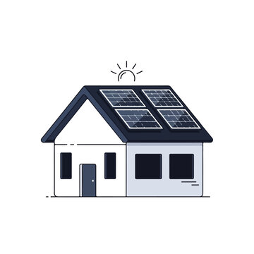 Solar panels on house roof illustration representing clean renewable energy and sustainable living