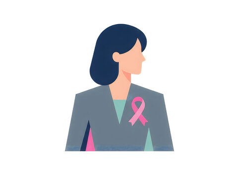 Woman wearing a pink ribbon symbolizing breast cancer awareness and support