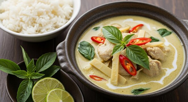 Thai green curry dish with rice