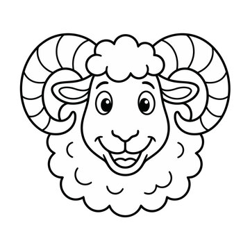 Cartoon Ram Head with Curly Horns