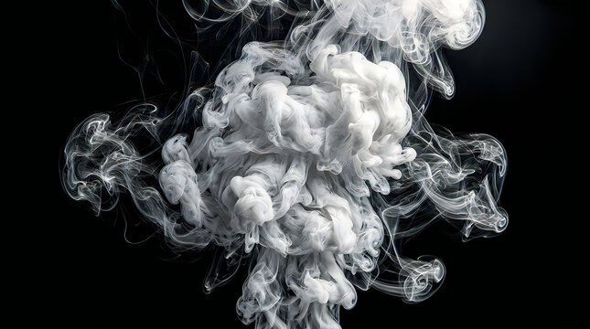 Black smoke explosion isolated on dark background