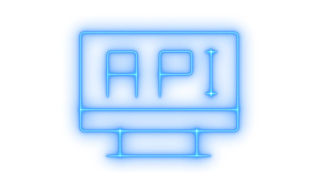 Colorful neon api computer monitor icon representing software development and web programming interface isolated on transparent background for applications design