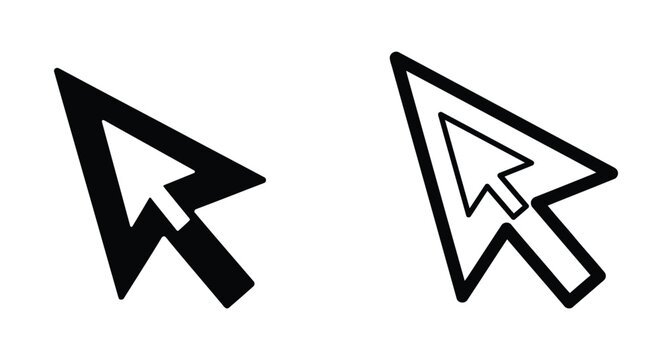 Minimalist mouse cursor arrow icon collection showing pointer click states for website and application design. Mouse click cursor icon set, Cursor, click icons set. Click set vector. arrow and mouse f