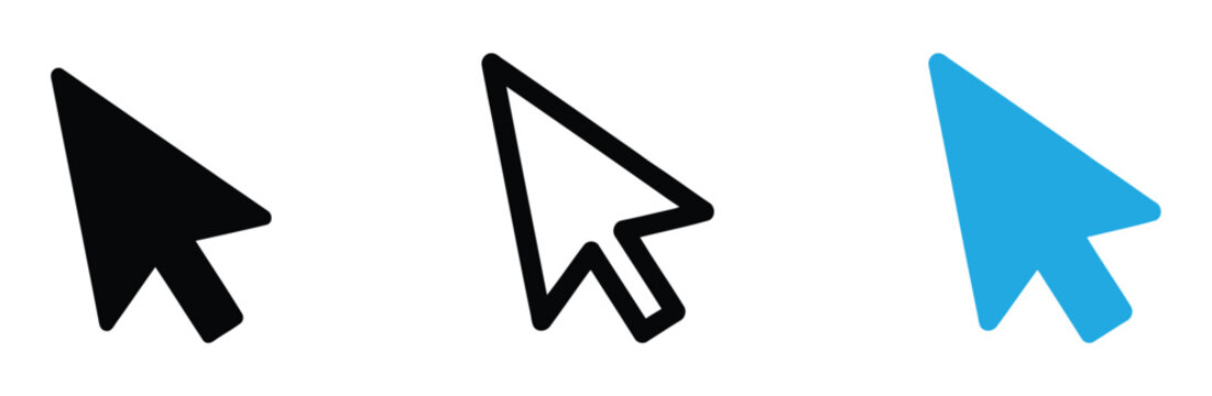 Minimalist mouse cursor arrow icon collection showing pointer click states for website and application design. Mouse click cursor icon set, Cursor, click icons set. Click set vector. arrow and mouse f