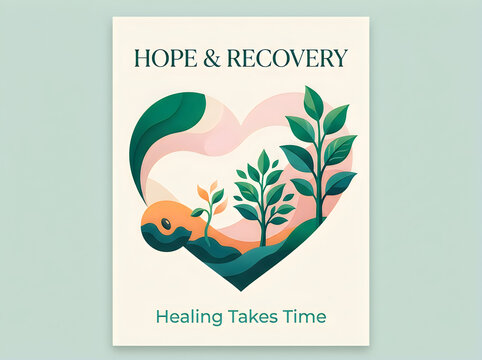 Hope and recovery concept featuring trees and a heart shape illustration