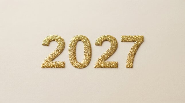 Glittering gold numbers 2027 on beige background for new year celebration concepts and design