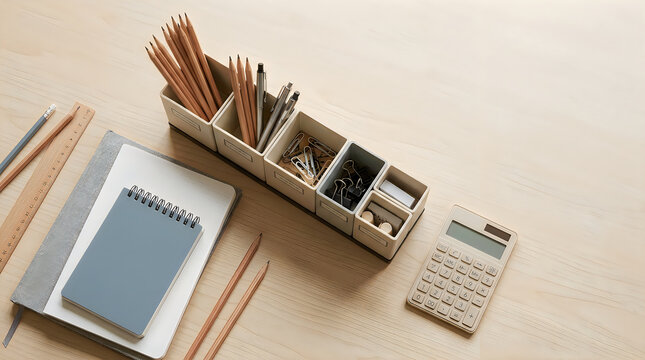 Organized back to school supplies pens pencils notebooks and desk accessories for a productive learning environment