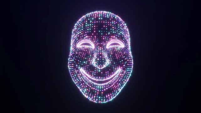 紺色の宇宙に浮かぶ光の粒子の笑顔