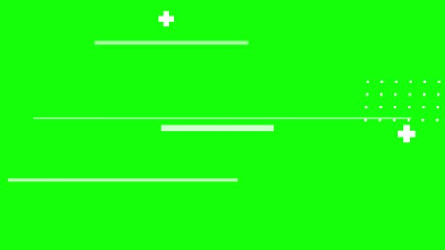 Abstract motion graphics white lines and cross symbols animation on green screen background an design featuring animated horizontal and markers moving across a chroma key